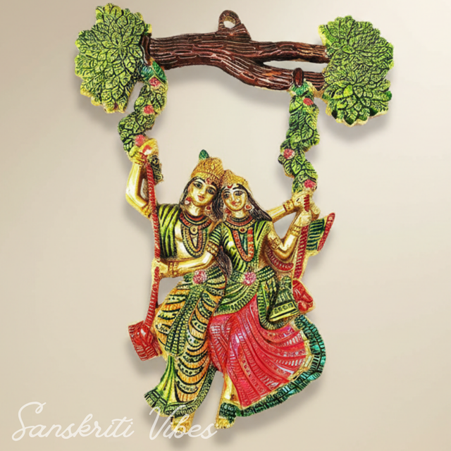 Radha Krishna Jhulla Wall Hanging Aluminium Decorative Spiritual Wall Art for Home Decor Glossy Finish - Retail Maharaj