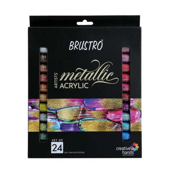 Brustro Metallic Acrylic Colour Paint Set 24 Shades 12ml Each - Retail Maharaj