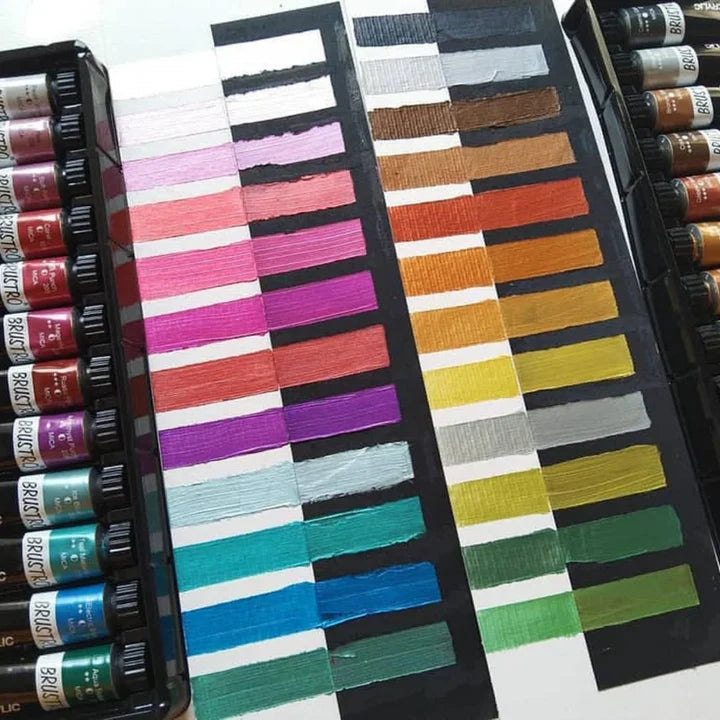 Brustro Metallic Acrylic Colour Paint Set 24 Shades 12ml Each - Retail Maharaj