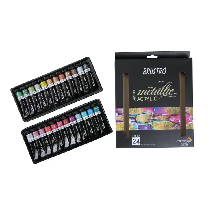 Brustro Metallic Acrylic Colour Paint Set 24 Shades 12ml Each - Retail Maharaj