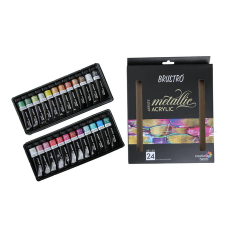 Brustro Metallic Acrylic Colour Paint Set 24 Shades 12ml Each - Retail Maharaj