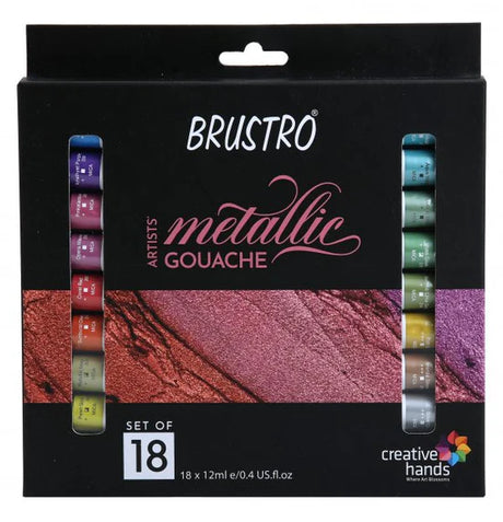 Brustro Artists Metallic Gouache Colour Paint Set 18 Tubes 12ml Each - Retail Maharaj