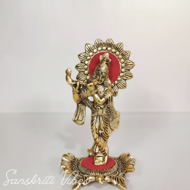 Metal Krishna Standing Playing Flute Gold Finish Statue for Pooja Room Home Decor Aluminium Decorative Showpiece - Retail Maharaj