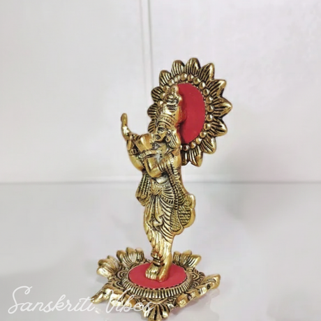 Metal Krishna Standing Playing Flute Gold Finish Statue for Pooja Room Home Decor Aluminium Decorative Showpiece - Retail Maharaj