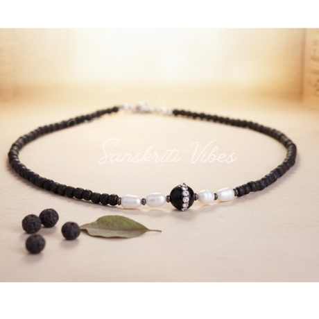 Designer Shyama Black Tulsi Kanthi Mala with Pearl and Silver Balls | Handcrafted Spiritual Necklace for Peace, Protection and Positivity - Retail Maharaj