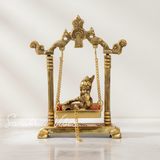 Laddu Gopal Jhula Palana Metal Statue – Gold-Plated Krishna Murti for Home & Office Decor, Religious Gift Idol - Retail Maharaj