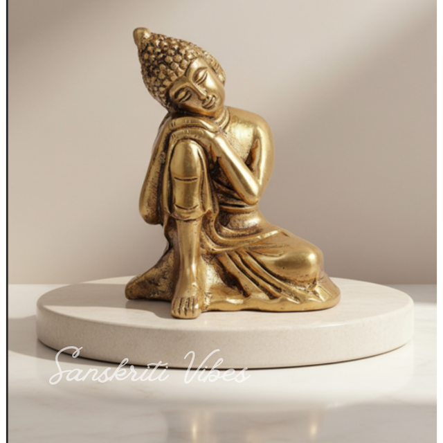Antique Gold Finish Metal Resting Buddha Idols For Home Decor Decorative Showpiece - 7.5 Cm (Aluminium) - Retail Maharaj