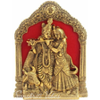 Antique Golden Finish Radha Krishna With Cow on Thin Metal Frame Wall Hanging and Table Decorative Showpiece - 21.6 Cm (Aluminium) - Retail Maharaj