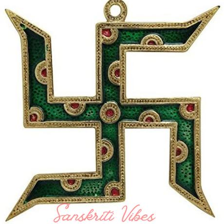Swastika Gold Plated Wall Hanging with Green Meena Work Decorative Showpiece for Home Decor and Corporate Gift - Retail Maharaj