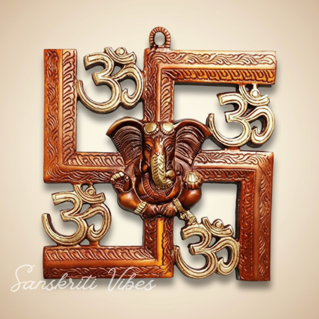 Multicolour Ethnic Handmade Decorative Swastik Ganesh Ji Statue – Divine Spiritual Auspicious Metal Wall Hanging for Home Decor & Gifts (Glossy Finish, Made in India)