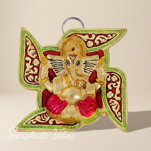 Swastik Ganesh Wall Hanging Decorative Showpiece – 12.7 cm Aluminium Glossy Finish | Auspicious Ganesh Wall Art for Home & Office - Retail Maharaj