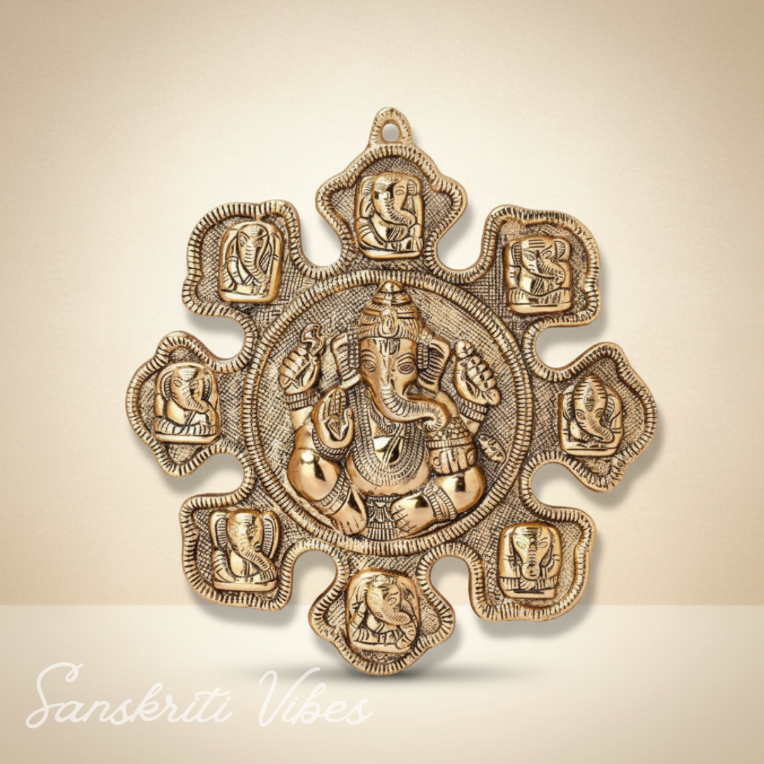 Astganesh Wall Hanging – 28 cm Gold Plated Decorative Showpiece | Auspicious Ganesh Wall Art for Home & Office Décor