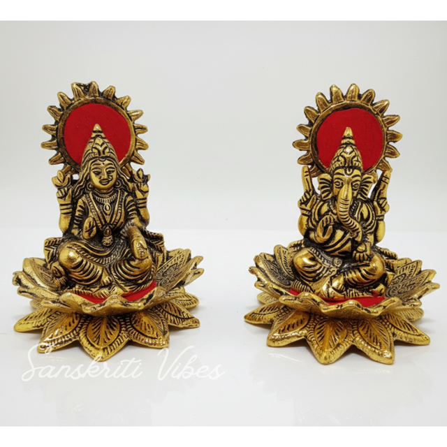 Laxmi Ganesha God Idols Gold Oxidized Finish For Home Decor Exclusive Gift For Diwali - Retail Maharaj