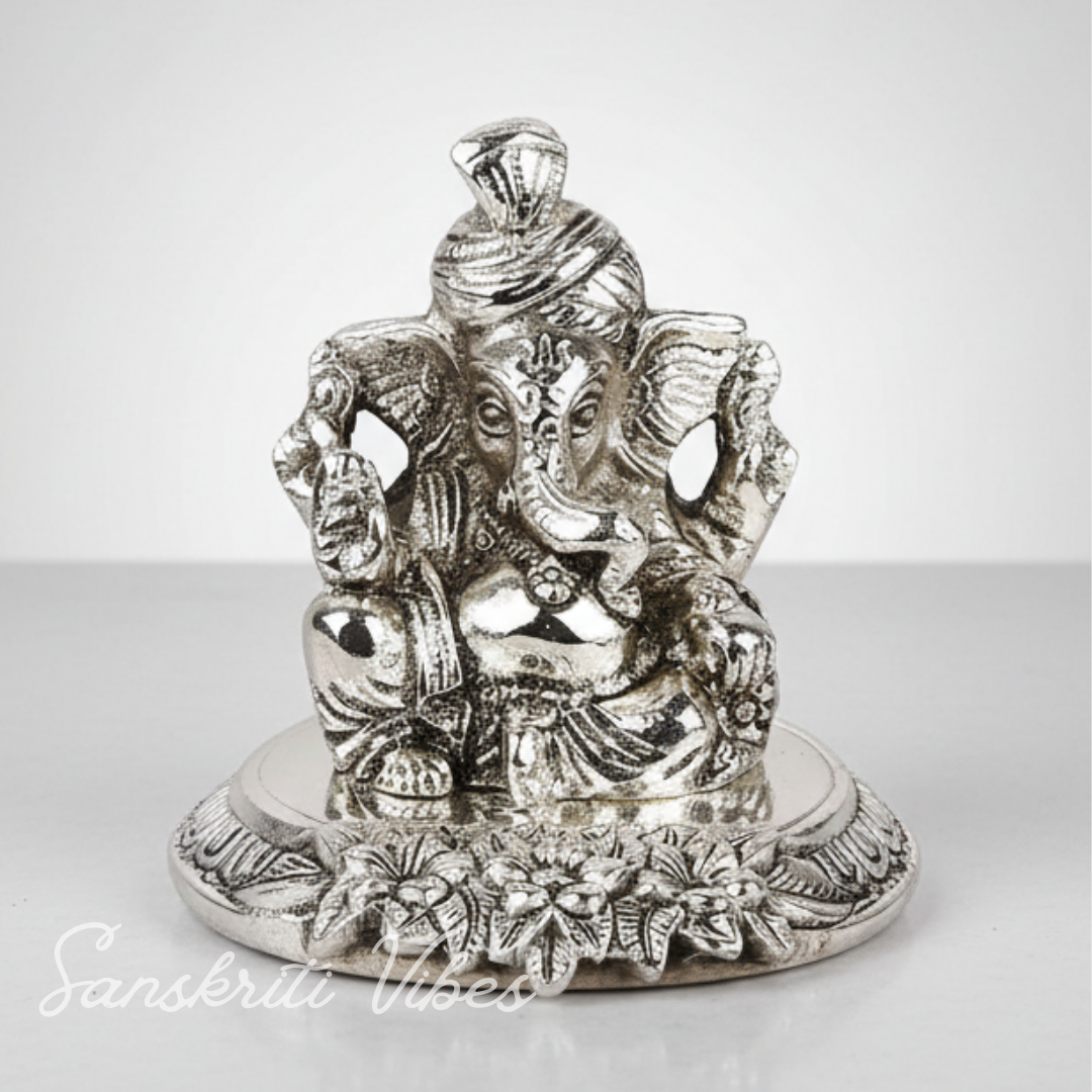 White Metal Pagdi Ganesh Silver Plated Decorative Showpiece for Home Decor and Exclusive Corporate Gifting - Retail Maharaj