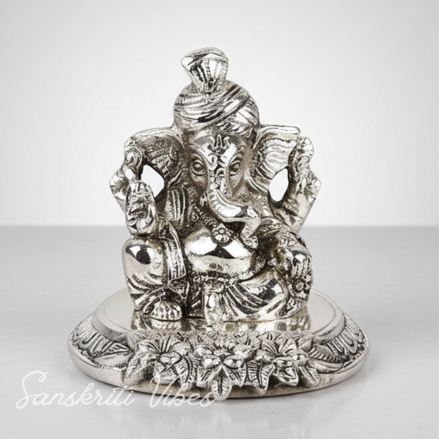 White Metal Pagdi Ganesh Silver Plated Decorative Showpiece for Home Decor and Exclusive Corporate Gifting - Retail Maharaj