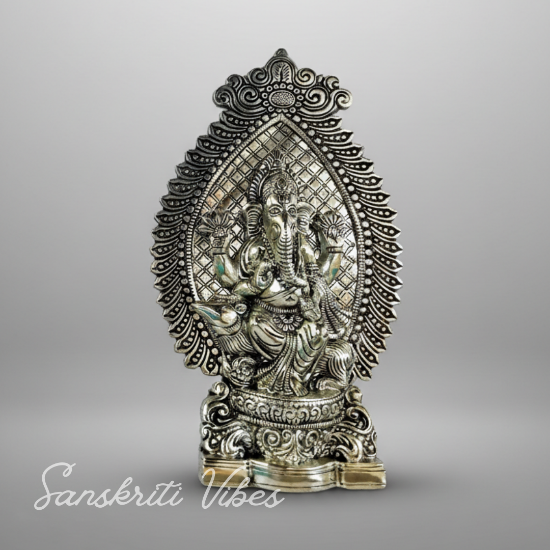 White Metal Silver Plated Ganesh Showpiece - 27 Cm (Aluminium) - Retail Maharaj