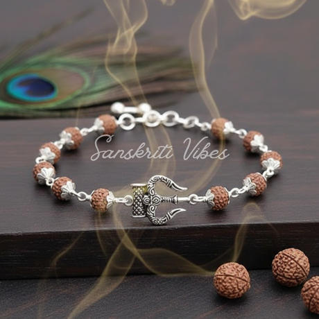 Rudraksha Silver Shiva Trishul Bracelet – Divine Spiritual Jewelry - Retail Maharaj