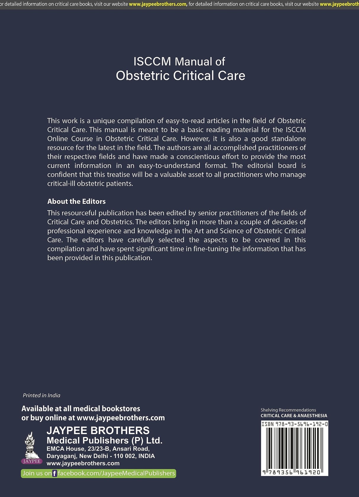 ISCCM MANUAL OF OBSTETRIC CRITICAL CARE - Retail Maharaj