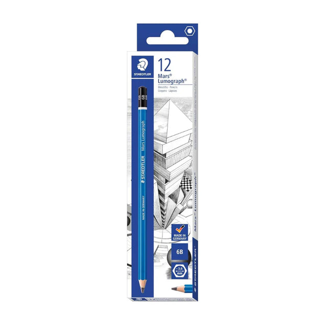 Staedtler Mars Lumograph 6B Graphite Pencil Set of 12 for Sketching Shading and Drawing - Retail Maharaj