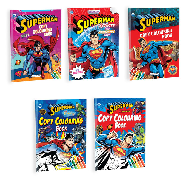 Superman Copy Colouring Book – Pack of 5 | Fun & Creative Activity Books for Kids | Colourful Illustrations of Superman, Superhero Adventures, and Hours of Entertainment for Young Fans - Retail Maharaj