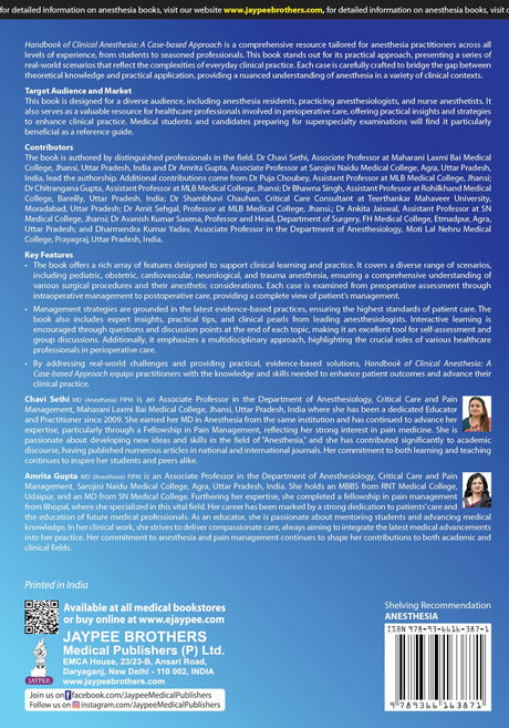 HANDBOOK OF CLINICAL ANESTHESIA (A CASE-BASED APPROACH) - Retail Maharaj