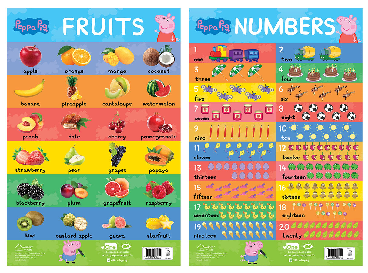 Peppa Pig - My First Early Learning Charts : Learning With Peppa (10 Charts - Alphabet, Animals, Birds, Colors, Fruits, Numbers, Opposites, Shapes, Transport, Vegetables) - Retail Maharaj