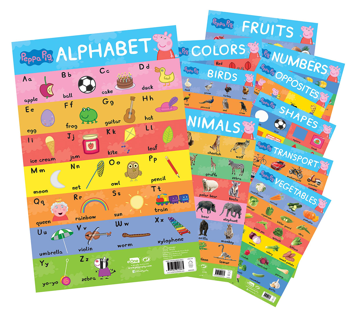 Peppa Pig - My First Early Learning Charts : Learning With Peppa (10 Charts - Alphabet, Animals, Birds, Colors, Fruits, Numbers, Opposites, Shapes, Transport, Vegetables) - Retail Maharaj