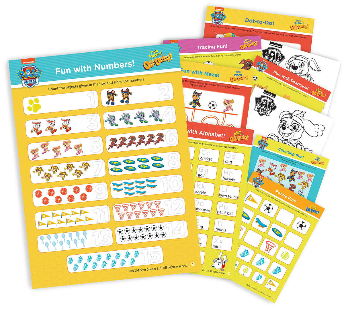 Nickelodeon Paw Patrol – Off Duty! Fun Learning Set | Wipe & Clean Mats, Coloring Sheets, Stickers, Certificate & Pen | Ages 3–7 | Learn Through Play with Your Favorite Pups - Retail Maharaj