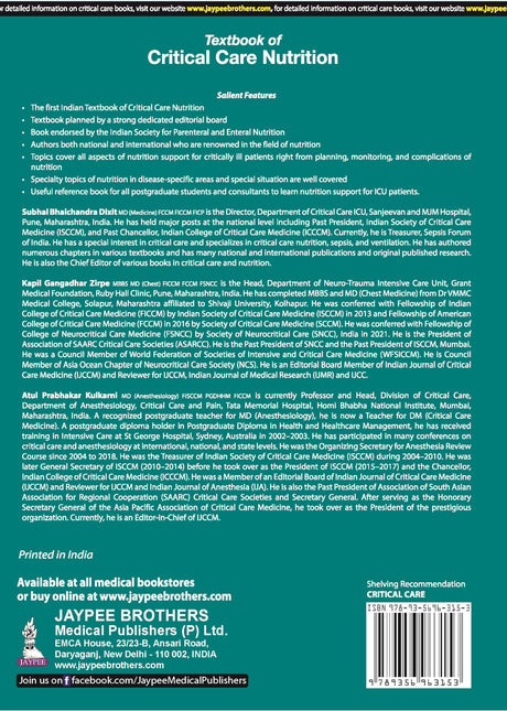 TEXTBOOK OF CRITICAL CARE NUTRITION (ISPEN) - Retail Maharaj