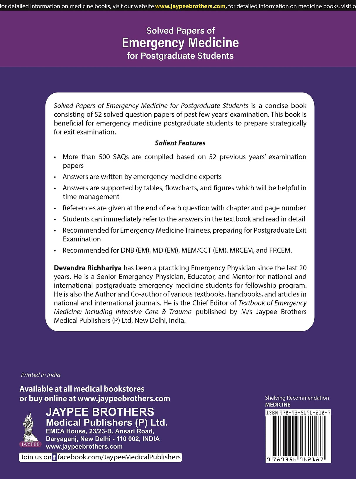 SOLVED PAPERS OF EMERGENCY MEDICINE FOR POSTGRADUATE STUDENTS - Retail Maharaj
