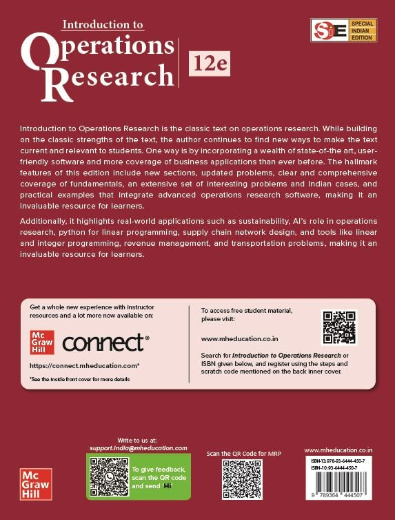 Introduction to Operations Research | 12 Edition | Frederick S. Hillier, Gerald J. Lieberman, Bodhibrata Nag and Preetam Basu - Retail Maharaj