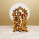 Radha Krishna Standing Playing Flute Metal Statue Gold Antique Finish for Pooja Room Home Decor Spiritual Showpiece - Retail Maharaj