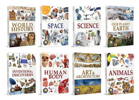 Knowledge Encyclopedia Boxed Set 8 Hardcover Books For Kids Age Group 10+ Total No. Of Pages 1536 192 Pages Per Book Of A4 Size Topics-World History Space Planet Earth Inventions & Discoveries - Retail Maharaj