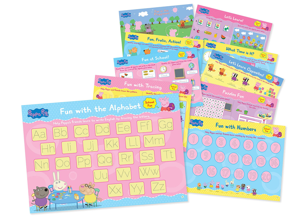 Peppa Pig - School Fun With Peppa & Friends : Fun Learning Set (With Wipe And Clean Mats, Coloring Sheets, Stickers, Appreciation Certificate, Crayon Set And Pen) - Retail Maharaj