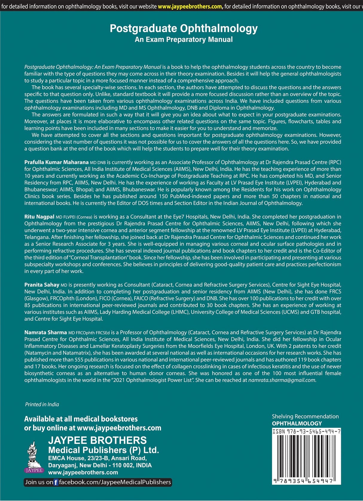 POSTGRADUATE OPHTHALMOLOGY: AN EXAM PREPARATORY MANUAL - Retail Maharaj