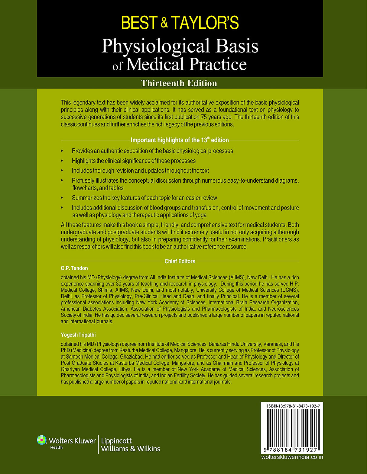 Best & Taylor’s Physiological Basis of Medical Practice, 13ed - Retail Maharaj