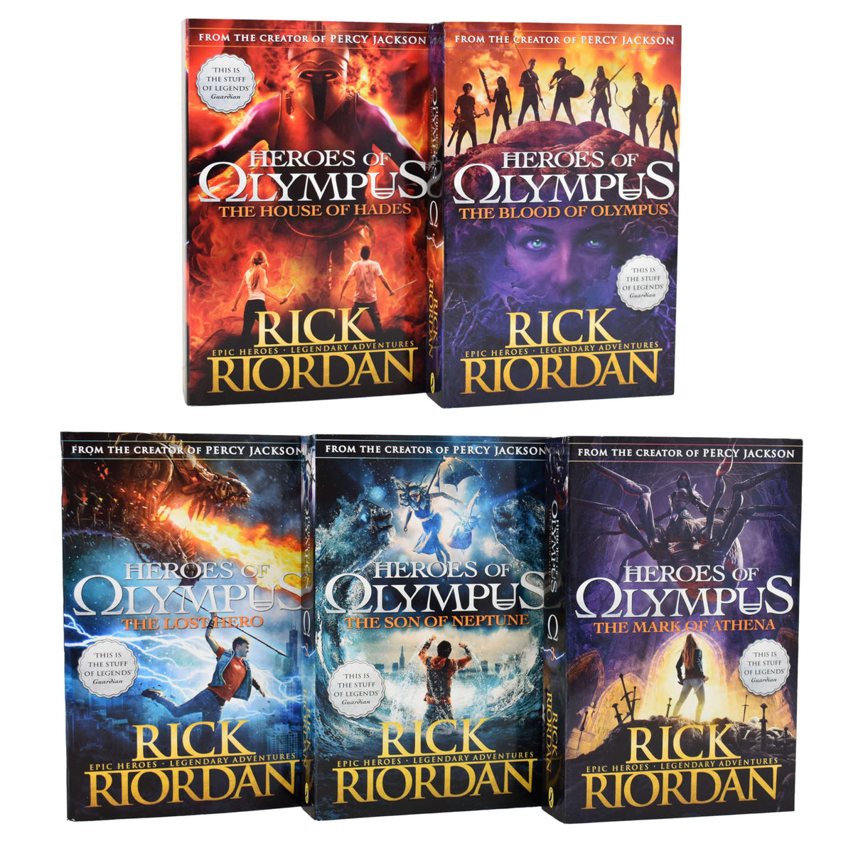 The Heroes of Olympus by Rick Riordan The Complete 5 Books Collection Set (Lost Hero, Son of Neptune, Mark of Athena, House of Hades) - Retail Maharaj