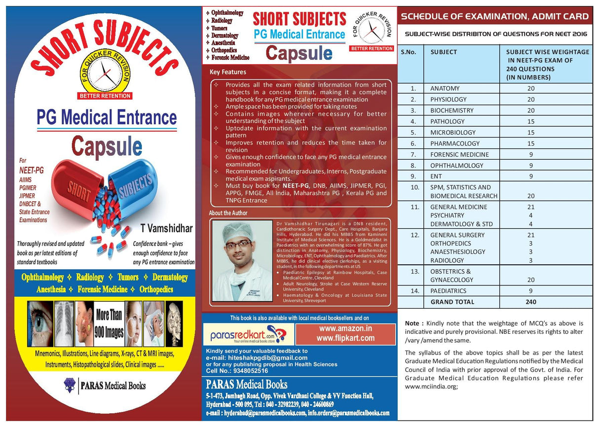 Short Subjects PG Medical Entrance Exam Capsule 1st/2016 - Retail Maharaj
