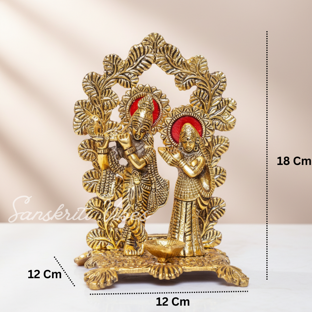 Radha Krishna Standing Playing Flute Metal Statue Gold Antique Finish for Pooja Room Home Decor Spiritual Showpiece - Retail Maharaj