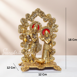 Radha Krishna Standing Playing Flute Metal Statue Gold Antique Finish for Pooja Room Home Decor Spiritual Showpiece - Retail Maharaj