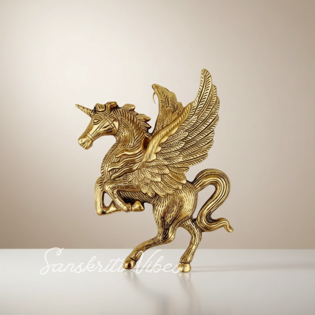 Golden Oxidized Flying Horse Metal Statue for Wealth Decorative Showpiece - Retail Maharaj