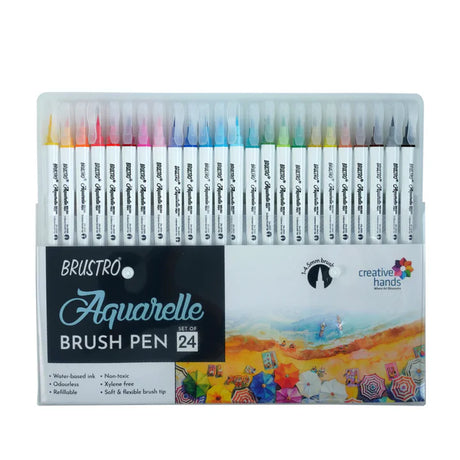 Brustro Aquarelle Brush Pen Set of 24, Watercolor Brush Pens for Art and Calligraphy - Retail Maharaj