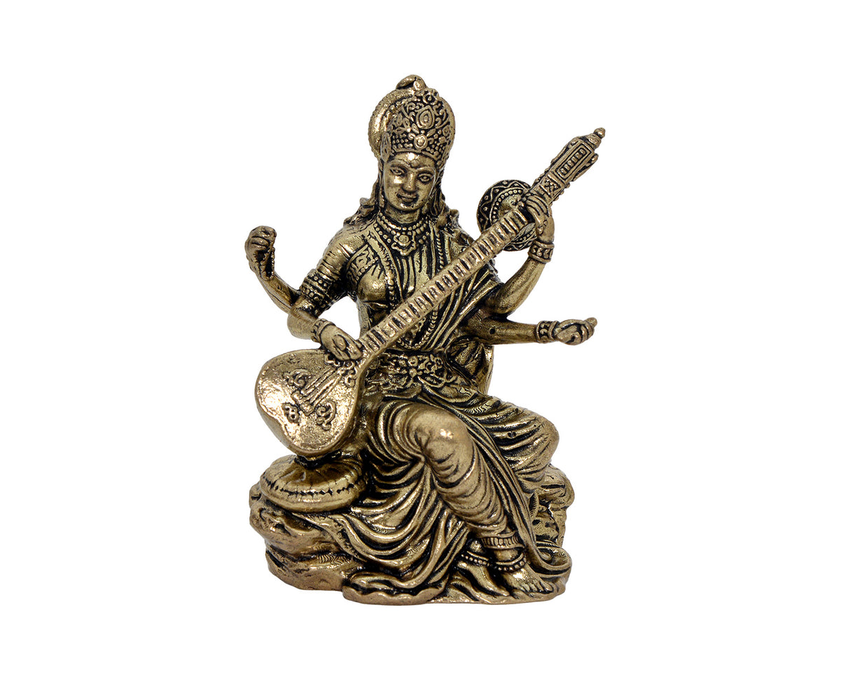 Saraswatiji 3" Brass Murti - Retail Maharaj
