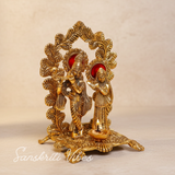 Radha Krishna Standing Playing Flute Metal Statue Gold Antique Finish for Pooja Room Home Decor Spiritual Showpiece - Retail Maharaj