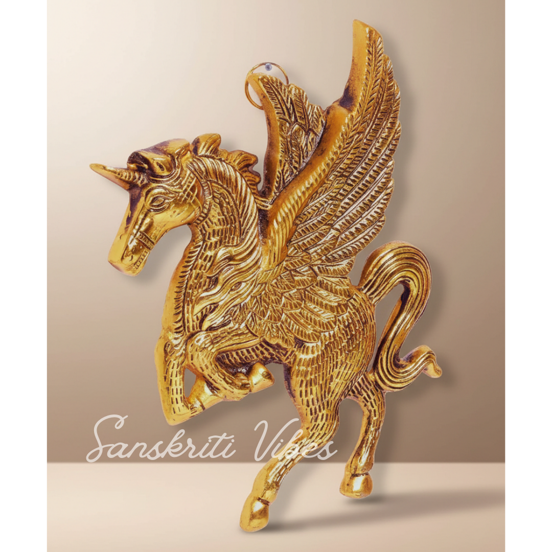 Golden Oxidized Flying Horse Metal Statue for Wealth Decorative Showpiece - Retail Maharaj