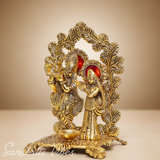 Radha Krishna Standing Playing Flute Metal Statue Gold Antique Finish for Pooja Room Home Decor Spiritual Showpiece - Retail Maharaj