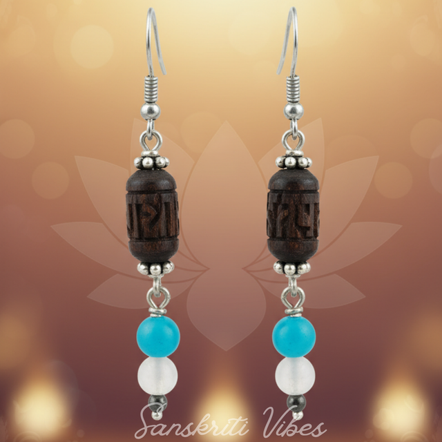 Handmade Beautifully Designed Radha Carved Tulsi Earrings – Divine Spiritual Jewelry - Retail Maharaj