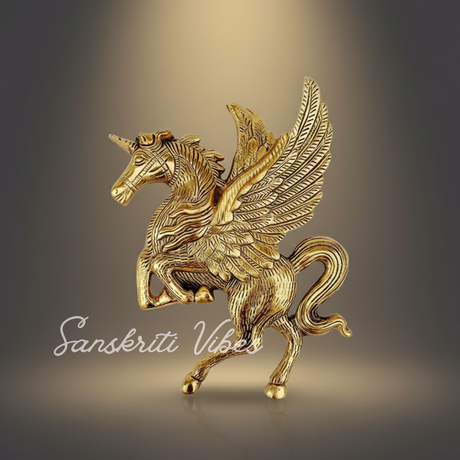 Golden Oxidized Flying Horse Metal Statue for Wealth Decorative Showpiece - Retail Maharaj