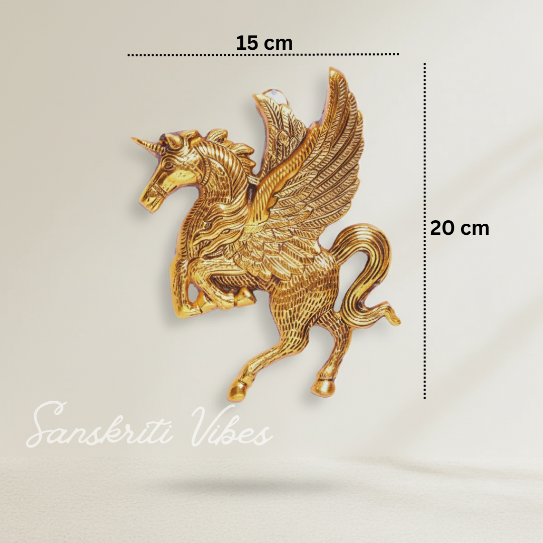 Golden Oxidized Flying Horse Metal Statue for Wealth Decorative Showpiece - Retail Maharaj