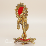 Handcrafted Lord Krishna Standing Playing Flute Gold Statue for Pooja Room and Home Decoration Aluminium Glossy Finish Idol - Retail Maharaj